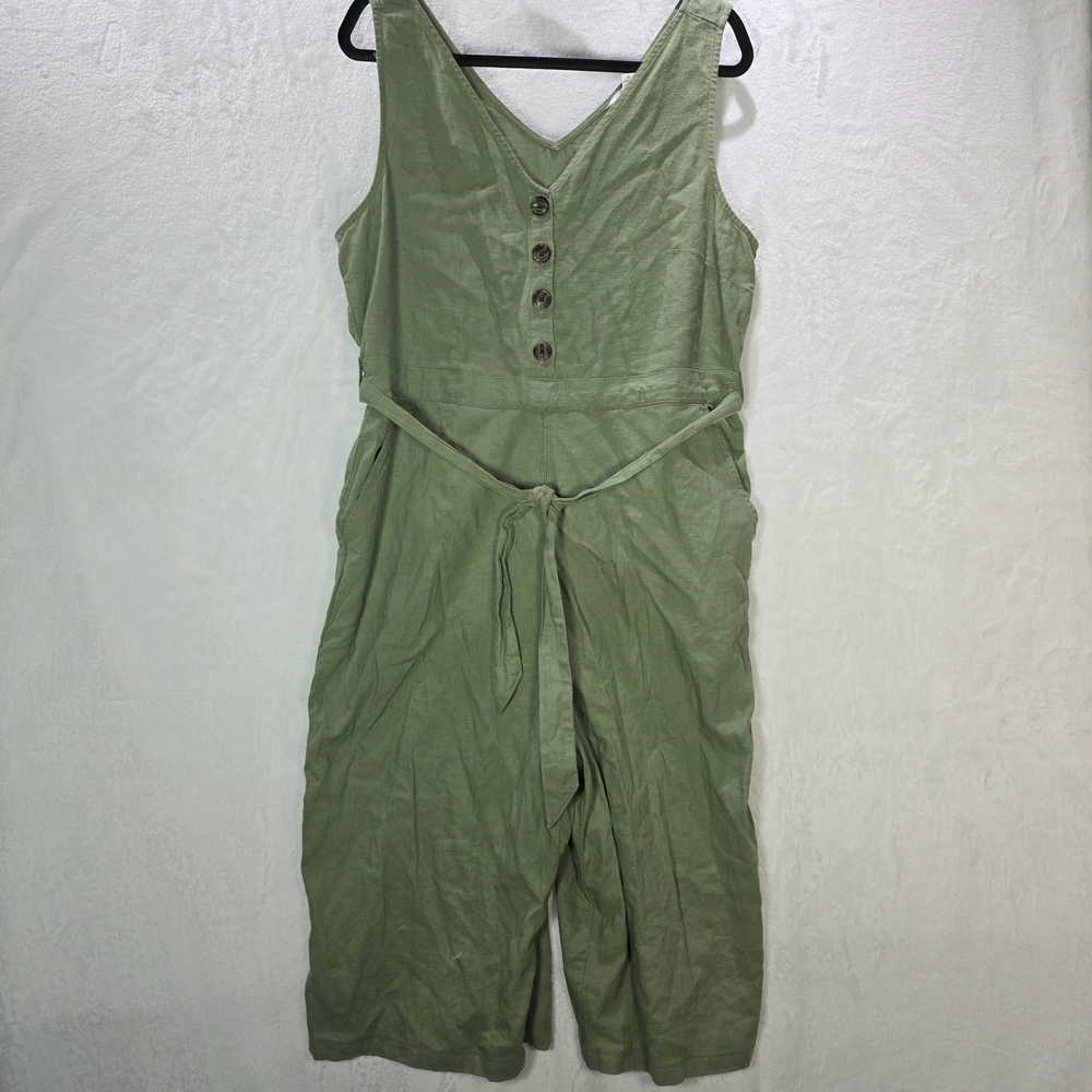Womens Time and Tru Sage Green Sleeveless Tie-Waist Jumpsuit Sz L (12-14)